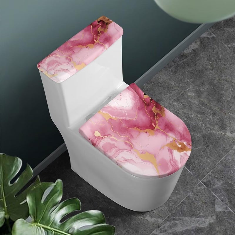 CREAMIC Pink Marble Print Toilet Lid Cover and Toilet Tank Cover 2Pcs Toilet Seat Cover and Tank Lid Covers Stretch Toilet Covers Set for Bathroom Fits Most Toilet Tanks & Lids - Image 1